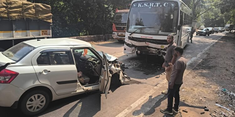 KSRTC Rajahamsa bus-car collision near Gundya: Three dead on the spot