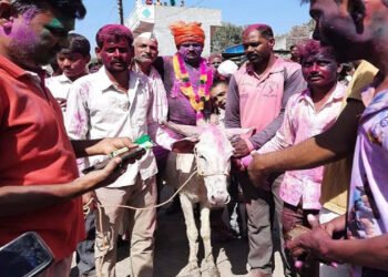 ಅಳಿಯನಿಗೆ ಕತ್ತೆ ಮೇಲೆ ಮೆರವಣಿಗೆ : ಹೀಗೊಂದು ‘ಹೋಳಿ‌’ ಸಂಭ್ರಮಾಚರಣೆ