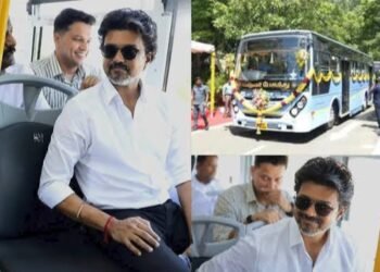 ಹೊಸ ಬಸ್‌ಗಳಿಗೆ ಚಾಲನೆ ನೀಡಿ, ಬಸ್‌ನಲ್ಲೇ ಪ್ರಯಾಣಿಸಿದ ವಿಜಯ್