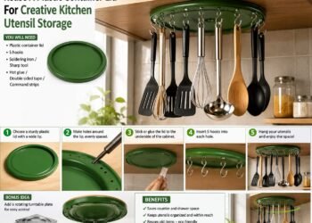 Innovative storage for kitchen utensils from an old plastic container lid!