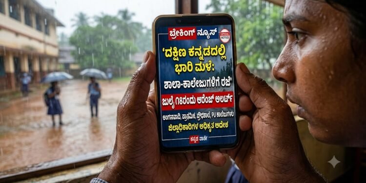 ದಕ್ಷಿಣ ಕನ್ನಡದಲ್ಲಿ ಆರೆಂಜ್ ಅಲರ್ಟ್: ಜು.18ರಂದು ಶಾಲಾ-ಕಾಲೇಜುಗಳಿಗೆ ರಜೆ