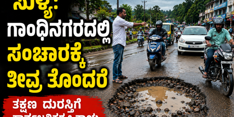 ಸುಳ್ಯ: ಗಾಂಧಿನಗರದಲ್ಲಿ ಸಂಚಾರಕ್ಕೆ ತೀವ್ರ ತೊಂದರೆ, ತಕ್ಷಣ ದುರಸ್ತಿಗೆ ಸಾರ್ವಜನಿಕರ ಒತ್ತಾಯ