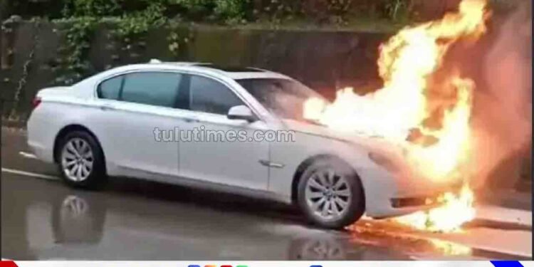 Car worth crores engulfed in flames near Uppinangadi!